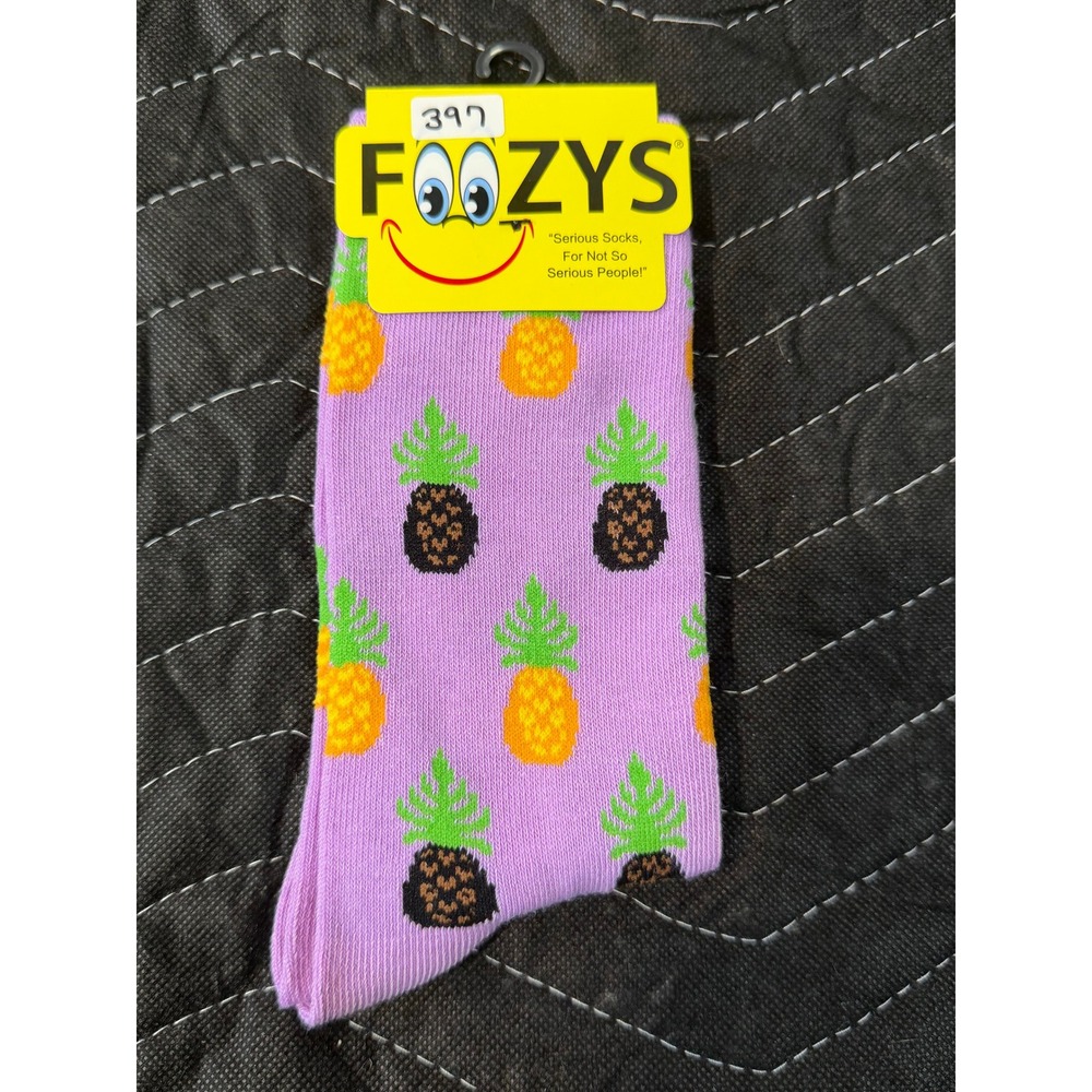 Foozys Pineapple Crew Socks Womens 9-11 Purple NWT Novelty Fruit Tropical FC-82